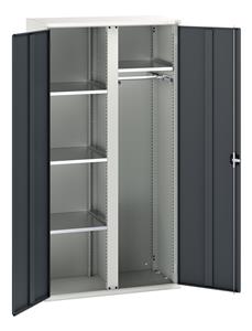 Verso partitioned cupboard with 4 shelves, 1 coat rail. WxDxH: 1050x550x2000mm. RAL 7035/5010 or selected Bott Verso Basic Tool Cupboards Cupboard with shelves